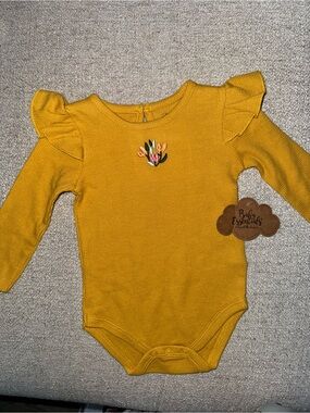NWT Baby Essentials Mustard Yellow Ruffle-Sleeve Bodysuit